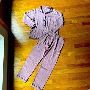 Girls Cotton Long Sleeve Button Front PJ Set  with Pants Gray Purple Size 13-14